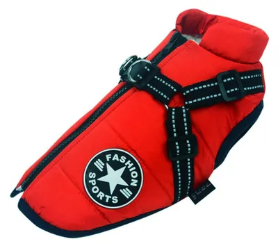 Produktbild von Hundemantel Winter wasserdicht mit Geschirr reflektierend winddicht Rot XXL