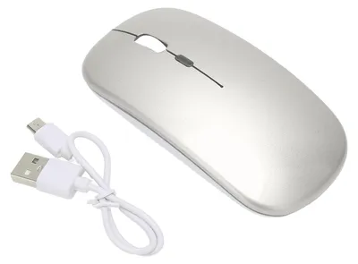 Obrázok produktu pre Bezdrôtová myš 2,4 GHz, ultratenká, dobíjateľná, s funkciou stlmenia zvuku, herná myš s farebným podsvietením a rozlíšením 1600 DPI, s prijímačom 2,4 GHz pre notebooky, striebornosivá