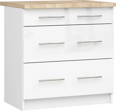 Zdjęcie produktu dla Szafka kuchenna z blatem OLIWIA Biała, Biała Połysk 3 szuflady 85x80x46 cm