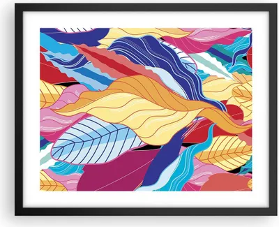 Produktbild von Gerahmtes Poster - Schwarzer Rahmen - Muster Blätter bunt - 50x40 cm - Wand Bild - Wanddeko - Wandbilder - Kunstposter - Wandposter - Bilderrahmen - Bilder - Kunstdruck - Wandbild - P2BAA50x40-4269