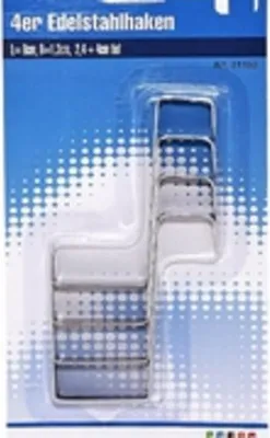 Produktbild von Edelstahlhaken Set 4 Stück Silber - Vielseitige Wandhaken für Küche & Bad, Robuste Metallhaken zur Organisation, L 80mm B 13mm