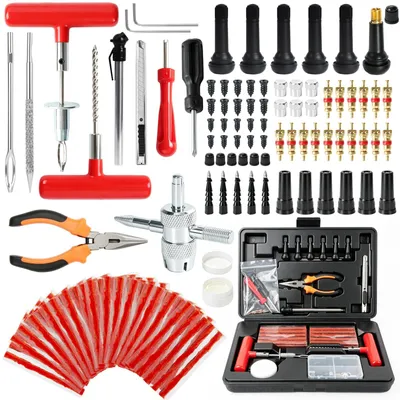 Image de Kit de réparation de pneus de 130 pièces pour voitures et motos