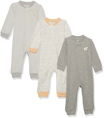 Productafbeelding van A. Essentials Unisex baby katoenen pyjama met rits, zonder voetjes, 3-delig