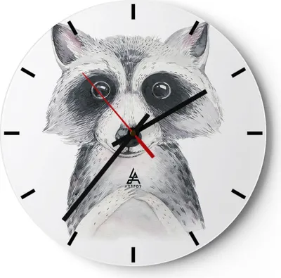Produktbild von Wanduhr - Rund - Glasuhr - Waschbär Bild Kinder - 40x40cm - Schleichendes Uhrwerk - Lautlos - zum Aufhängen bereit - Dekoration Modern - Wanddekoration aus Glas - C3AR40x40-4607