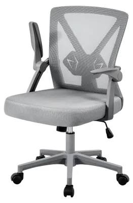 Produktbild von Bürostuhl mit hochklappbaren Armlehnen, Drehstuhl aus Mesh, ergonomischer Schreibtischstuhl mit verstellbarer Lendenwirbelstütze, Wippfunktion, höhenverstellbar in Grau