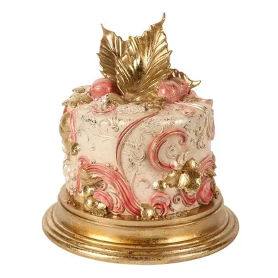 Image de Gâteau factice décoratif rose, 31 cm – Gâteau en résine avec des détails dorés