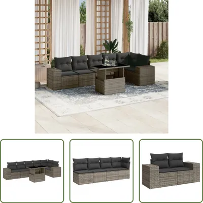 Produktbild von The Living Store 7-tlg. Garten-Sofagarnitur mit Kissen Grau Poly Rattan
