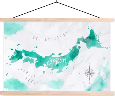 Produktbild von MuchoWow® Textilposter Weltkarte - Türkis - Abstrakt 60x40 cm mit holzfarbenen Rahmen - Bilder