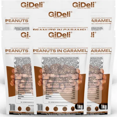 Obrázok produktu pre Pražené arašidy 6 kg, karamelová príchuť, sladké, chrumkavé, vhodné ako snack, pre párty a gastronómiu, značka GiDeli