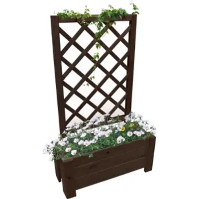 Obrázok produktu pre Debnička na kvety s mrežovou pomôckou na lezenie kvetináč na šplhanie kvetináč pergola drevo palisander 135x64cm