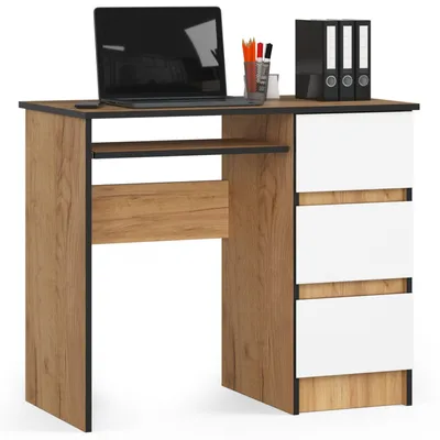 Produktbild von Computerschreibtisch – Schreibtisch – Bürotisch – Büroschreibtisch – 90 cm – Craft Eiche / Weiß – Kompakt und durchdacht im Design