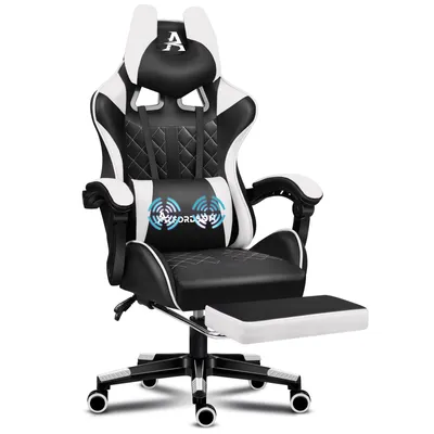 Produktbild von ALFORDSON Premium-Gaming-Stuhl mit Fußstütze und Lordosenstütze,ergonomisches Design,150° Neigung,Leder-Schreibtischstuhl für Gaming Büro,180 kg  Weiß