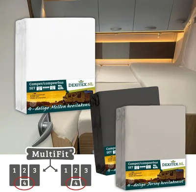 Produktbild von Dexitex Textilset 4-teilig mit Mittelmatratze – 2 Spannbettlaken-Set (4 Stück) + 1 Molton Matratzenschoner-Set 4 Stück - 1 Molton + 1 Anthrazit/1 Sand