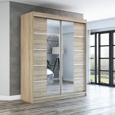 Produktbild von Schwebetürenschrank, 2-türig Schrank ERA 180 cm (mit Spiegel) Sonoma / sonoma / sonoma