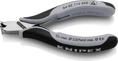 Zdjęcie produktu dla Knipex 64 02 115 ESD, Ręczny obcinacz do kabli, Czarny, Stal nierdzewna, 1,6 cm, 2 mm, DIN ISO 9654, DIN EN 61 340-5, 130 mm