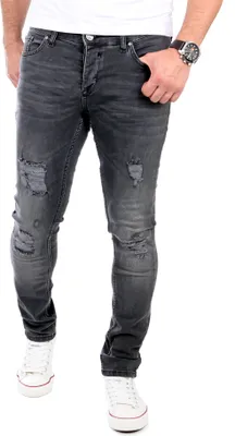 Produktbild von Reslad Jeans Herren Destroyed Look Slim Fit Denim Strech Jeans-Hose RS-2062 Schwarz W34 / L34