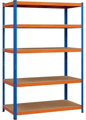 Obrázek produktu pro Regál - Skladovací regál - Kov a MDF - 875 kg - 180 x 120 x 60 cm - 5 nastavitelných polic - Oranžová a modrá