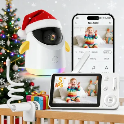 Produktbild von 5 Zoll Babyphone mit Kamera und App Video Babyphone WLAN RGB Nachtlicht Automatischer Bewegungserkennung Weinerkennung Nachtsicht mit Halterung