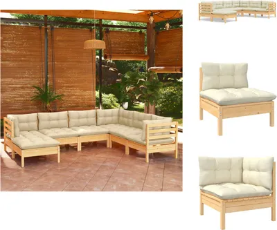 Produktbild von vidaXL 7-tlg. Garten-Lounge-Set mit Creme Kissen Massivholz Kiefer -  Gartenmöbel-Sets