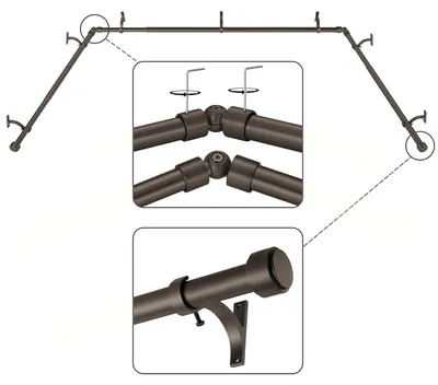 Produktbild von Mayrhyme Gardinenstangen für Erkerfenster, mit Aluminium-Endkappen und Halterung