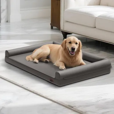 Obrázok produktu pre Posteľ pre psa, kožená, vankúšik, pelienok, posteľ pre domáce zvieratá, sivá