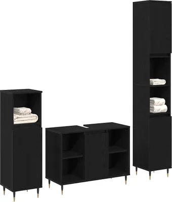 Produktbild von vidaXL Badezimmermöbel-Set 3 stk. Schwarz Eichen-Optik