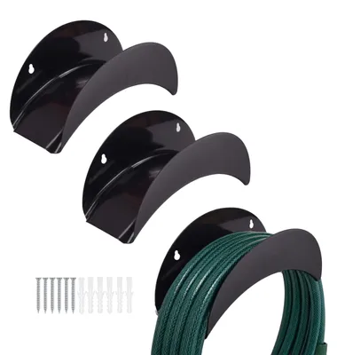 Immagine prodotto di Relaxdays, set di 3 supporti per tubi, per tubi da giardino fino a 38 metri, montaggio a parete, supporto per tubo da giardino, colore nero