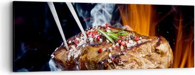 Produktbild von Bild auf Leinwand - Leinwandbild - Steak Grill Flammen Essen - 90x30cm - Wand Bild - Wanddeko - Leinwanddruck - Bilder - Kunstdruck - Wanddekoration - Leinwand bilder - Wandkunst - AB90x30-2865