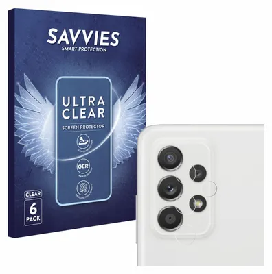 A product shot showing packaging for screen protectors and a close-up of a phone's camera module with the protectors applied.