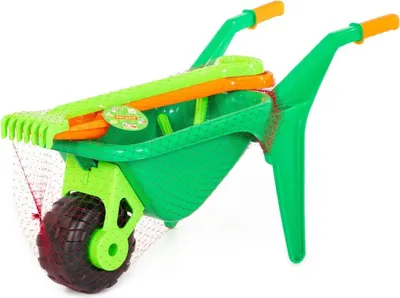 Produktbild von Polesie 42071 Set: Gärtnerschubkarre Nr. 2 + Werkzeugset Harke, Schaufel, Gießkanne, Schere