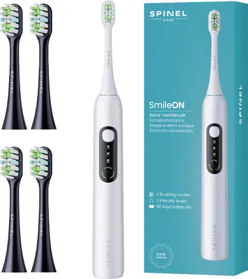 Image de Brosse à dents sonique Spinel Care SmileON Blanc avec 4 brossettes de rechange Noir