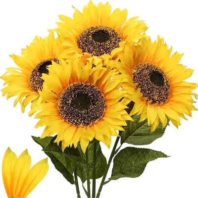 Image de Tournesols artificiels Grand mariage fleurs de soie décoration 4 pièces 8 pouces