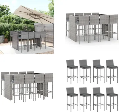 Immagine prodotto di vidaXL Set bar da giardino 9 pezzi con cuscini in poly rattan grigio - Set bar da giardino - Set bar da giardino - Set bar da giardino - Bar da giardino
