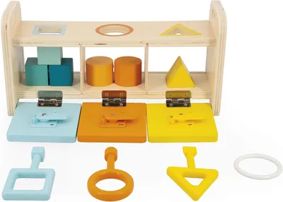 Productafbeelding van Essential - The Key Box - Early Years Educational Wooden Game 2 - Teaches Shapes - Colours and Fine Motor Skills - Water-Based Paint
