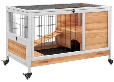 Immagine prodotto di Casetta per Conigli con Rampa e Ruote 90x53x59 cm Conigliera in Legno