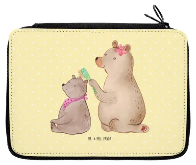 Produktbild von Mr. & Mrs. Panda Federmäppchen Bär Kind - Gelb Pastell - Geschenk, Muttertag, Stiftetasche, Federmappe, Malmappe, Etui für Stifte, Bären, Vorbild, Schlampermäppchen, Mama