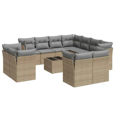 Produktbild von 12-tlg. Garten-Sofagarnitur mit Kissen Beige Poly Rattan