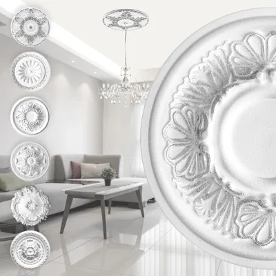 Produktbild von MARBET DESIGN Stuckrosette aus EPS Styropor - Deckenrosette silber, Zierelement, Stuck (R-17 Ø 28cm) Wanddeko Wohnzimmer Decke Polystyrol rund