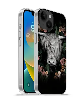 Produktbild von MuchoWow® Handyhülle Schutzhülle Hülle für Apple iPhone 14 - Softcase Schottischer Highlander - Blumen - Rosa Silikon Softcase Handy Hülle - Mobiltelefonhülle