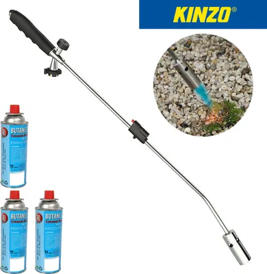 Produktbild von Kinzo Unkrautvernichter Unkrautbrenner Abflammgerät + 3 Butan Gaskartuschen