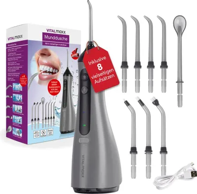 Image de Douche buccale VITALmaxx avec 8 embouts, 3 modes et réservoir d'eau de 320 ml - sans fil