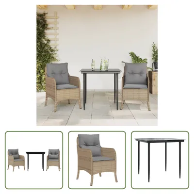 Produktbild von The Living Store 3-tlg. Garten-Essgruppe mit Kissen Beige Poly Rattan