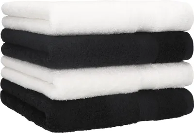 Produktbild von Betz 4 Stück Handtücher 50x100 cm PREMIUM 100% Baumwolle Farbe: weiß und schwarz