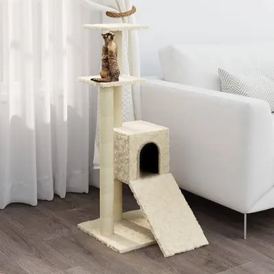 Produktbild von Kratzbaum mit Sisal-Kratzsäule, Katzenkratzbaum, Kletterwand, Kratzbäume Für Katzen, Kratzstamm, Kratzbaum Deckenspanner,n Creme 92 cm