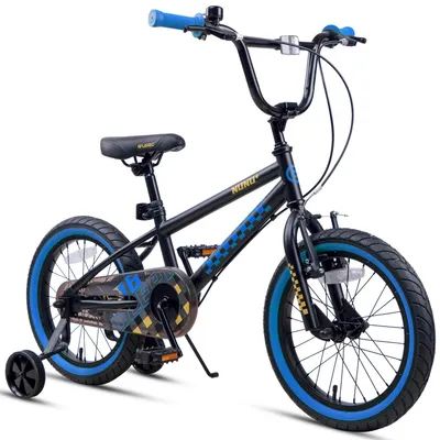 Kinderfahrrad 16 Zoll, BMX-Stil, schwarz-blau, inkl. Stützräder