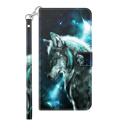 Produktbild von CLM-Tech Handyhülle kompatibel mit Samsung Galaxy A56 5G Hülle - Tasche aus Kunstleder - Klapphülle mit Ständer und Kartenfächern - Schutzhülle Wallet Case Cover Wolf blau schwarz