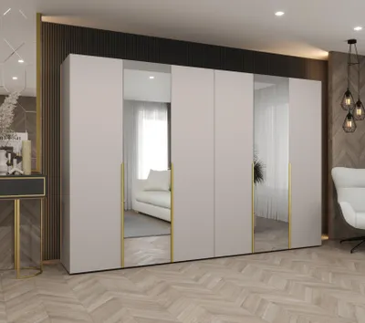 Obrázok produktu pre Šatníková skriňa 300 cm ASUDA so zrkadlami - kašmír / zlatá