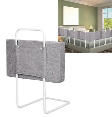 Immagine prodotto di Eikuavons 1x Paracolpo per letto, colore lino, protezione per letto per bambini, regolabile in altezza con 5 fori, protezione anticaduta per lettini e letti familiari