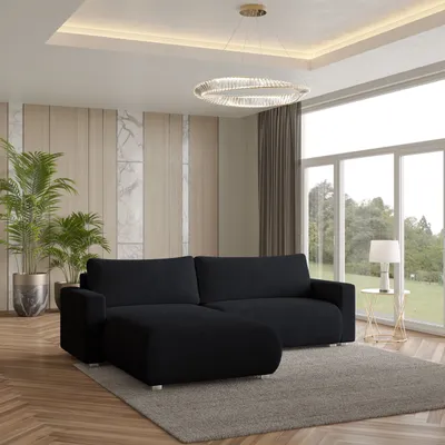 Produktbild von Masseno Ecksofa TURIN N mit Schlaffunktion L-Form, Sofa mit Bettkasten, Wohnzimmersofa, Couch, Soffa, Bettsofa, Couchgarnitur- Schwarz, NOW OR NEVER 100