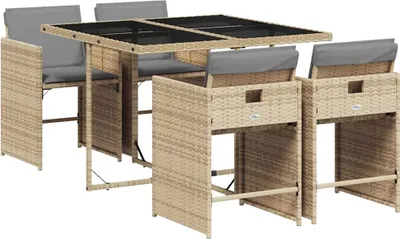 Produktbild von vidaXL 5-tlg. Garten-Essgruppe mit Kissen Beigemischung Poly Rattan